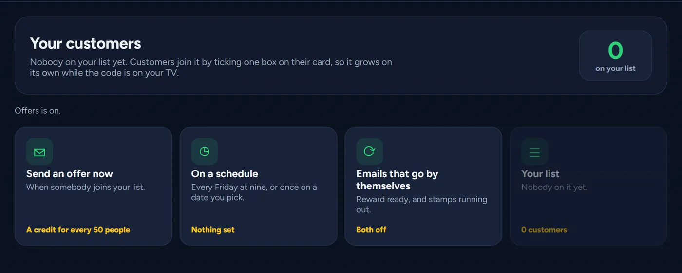The customer emails page of the studio