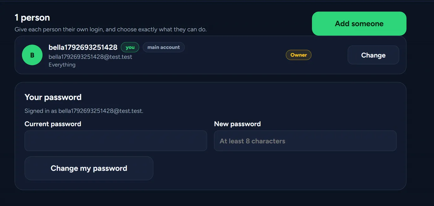 The staff logins page of the studio